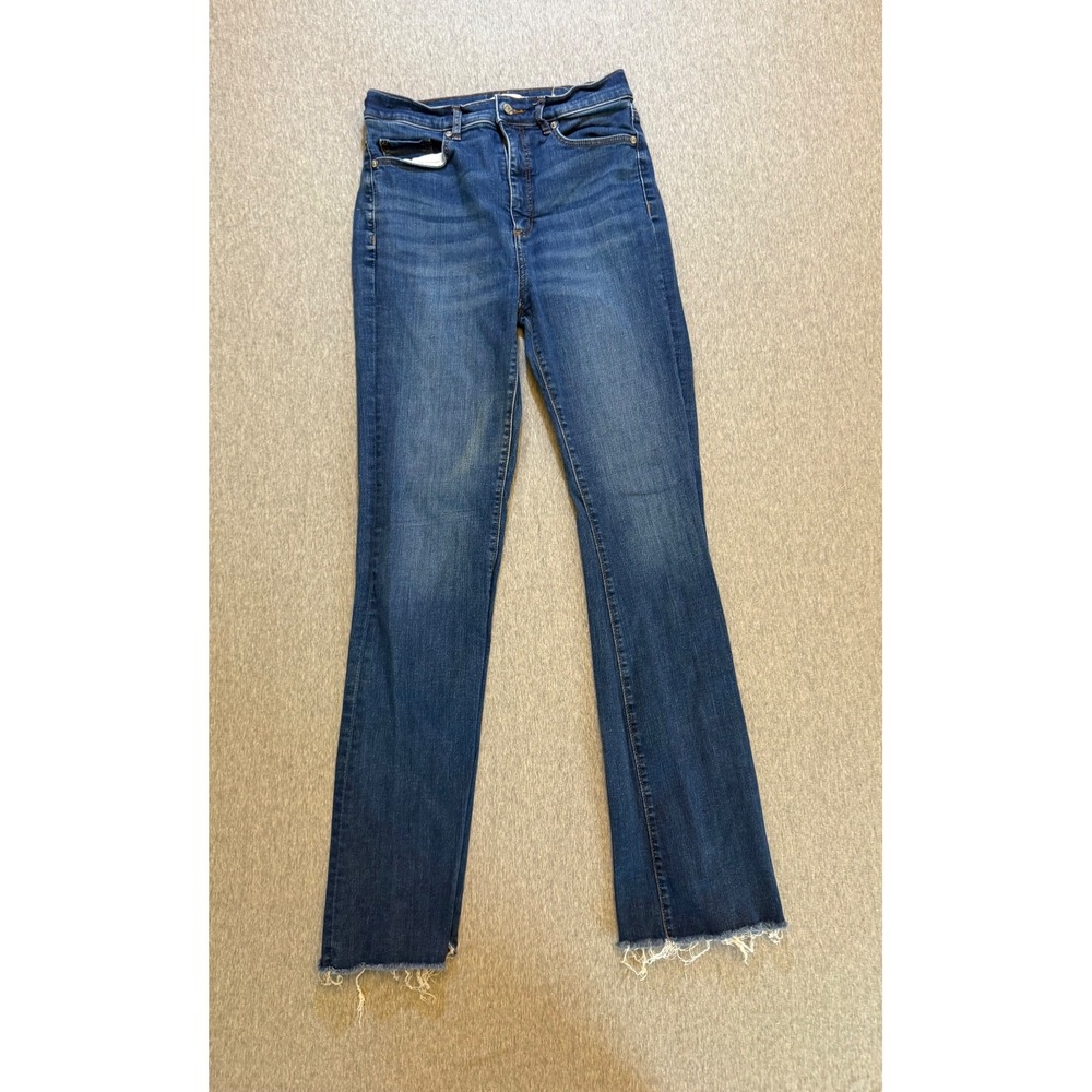 Loft The Slim Flare Jeans Womens 4 27 Blue Denim High Rise Raw Hem Stretch